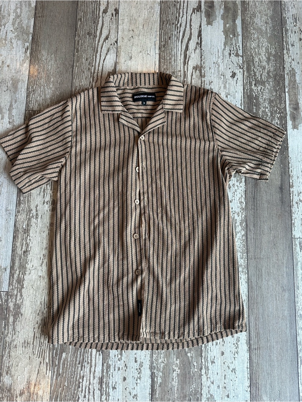 Molokai vintage-inspired tan dress shirt with black stripes